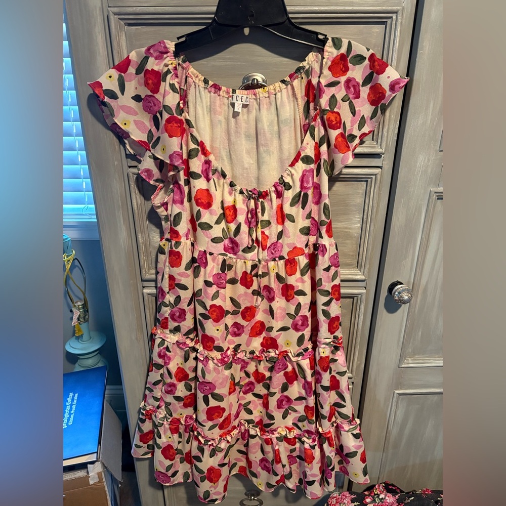 TCEC Dress with Pink and Red Floral Design